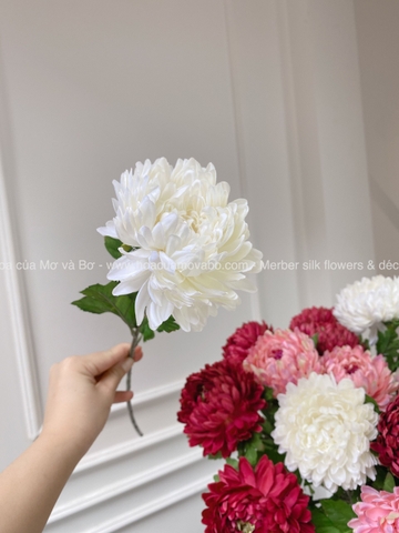 Hoa Cúc Mẫu Đơn lụa nhập khẩu, hoa giả cao cấp, cúc đại đoá 70cm