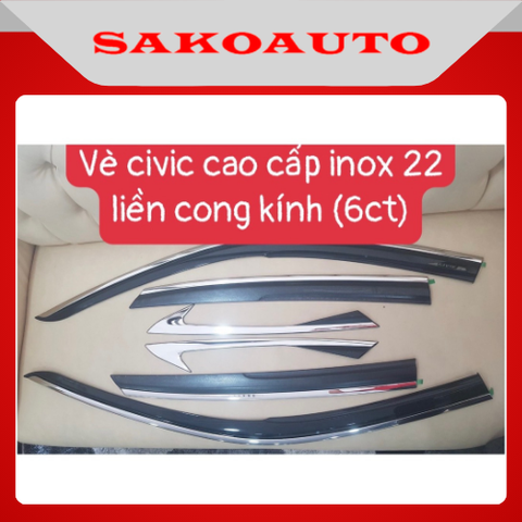 Bộ vè che mưa Honda Civic 2021 - 2025 chỉ innox cao cấp 6 chi tiết liền chân kính