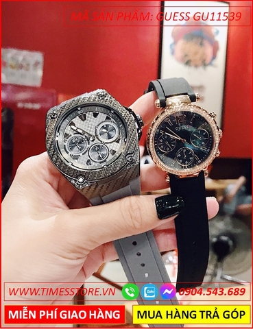Đồng Hồ Cặp Đôi Guess Tựa Hublot 6 Kim Dây Silicone