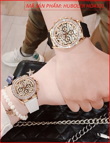 Đồng hồ Huboler Cặp Đôi Vàng Gold Luxury Dây Silicone Unisex (40mm)