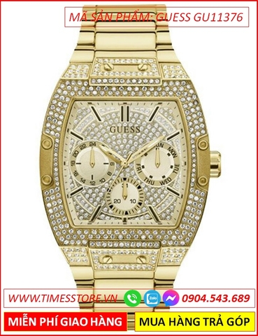 Đồng Hồ Nam Guess Mặt Chữ Nhật Full Đá Dây Kim Loại Vàng Gold
