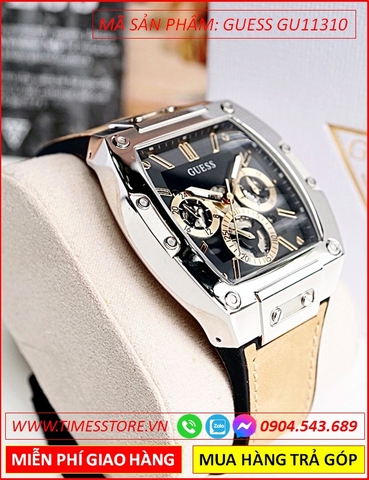 Đồng hồ Nam Guess Mặt Chữ Nhật Dây Cao Su Bọc Da Màu Nâu