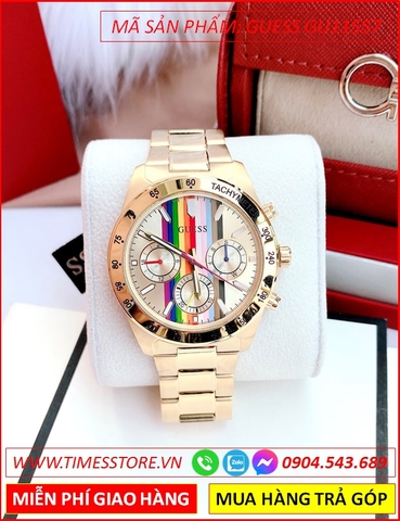 Đồng Hồ Nam Guess Altitude Mặt Cầu Vồng Dây Vàng Gold