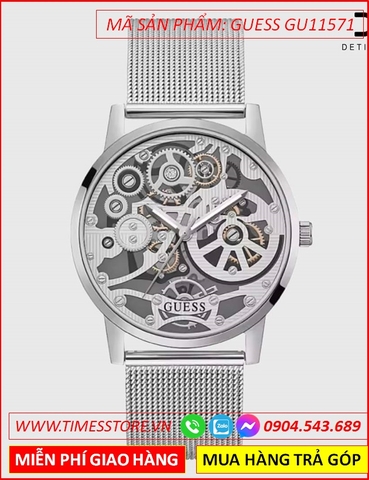 Đồng Hồ Nam Guess Analog Mặt Tròn Lộ Cơ Dây Mesh Lưới