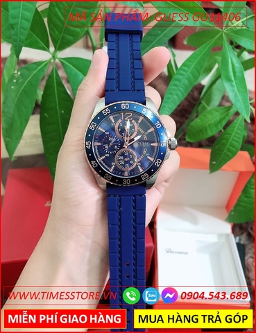 Đồng Hồ Nam Guess Chronograph Mặt Tròn Xanh Dây Silicone Xanh