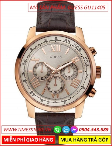Đồng Hồ Nam Guess Horizone Mặt Tròn Dây Da Nâu