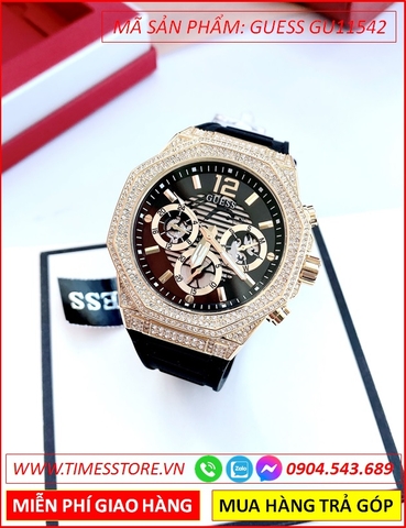 Đồng Hồ Nam Guess Momentum Mặt Đính Đá Rose Gold Dây Silicone