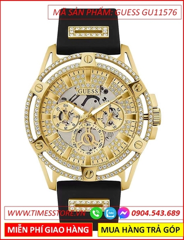 Đồng Hồ Nam Guess Sport Mặt Vàng Gold Dây Silicone Đen