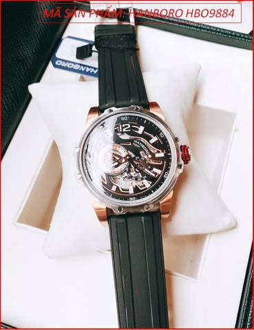 Đồng Hồ Nam Hanboro Automatic Mặt Đen Rose Gold Dây Silicone (40mm)