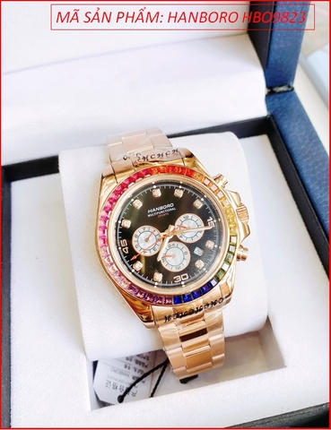 Đồng Hồ Nam Hanboro Rainbow Automatic Tựa Rolex Daytona Rose Gold (42mm)