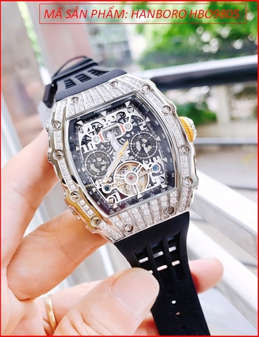 Đồng Hồ Nam Hanboro Automatic Tựa Richard Mille Đính Đá Silicone (40x50mm)