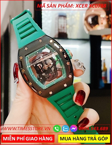 Đồng Hồ Nam Xcer Automatic Mặt Oval Đầu Lâu Dây Silicone Xanh Lá