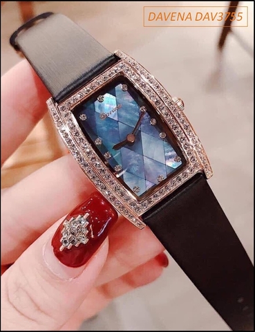 Đồng hồ Nữ Davena Mặt Chữ Nhật Dây Da Swarovski Rose Gold (36mm)