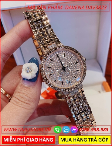 Đồng hồ Nữ Davena Full Đá Crystals From Swarovski Rose Gold (34mm)