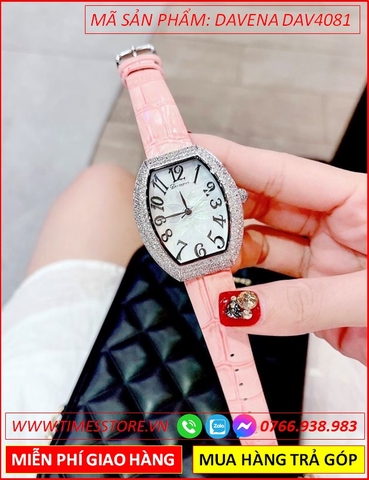 Đồng Hồ Nữ Davena Mặt Oval Full Đá Dây Da Hồng