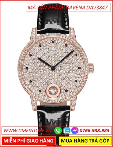 Đồng hồ Nữ Davena Dây Da Crystals From Swarovski Rose Gold (34mm)