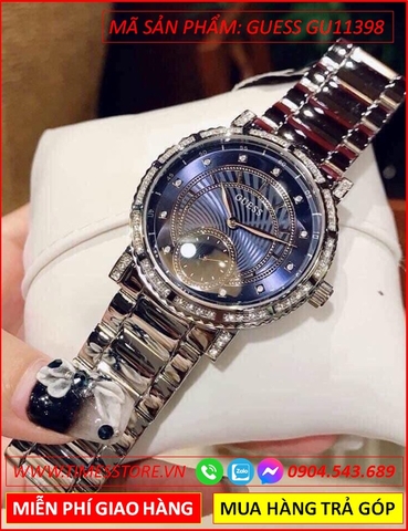Đồng Hồ Nữ Guess Constellation Mặt Xanh Đính Đá Dây Kim Loại