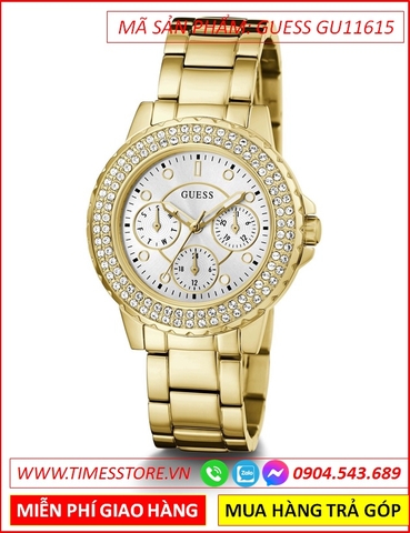 Đồng Hồ Nữ Guess Crown Jewel Mặt Trắng Dây Vàng Gold