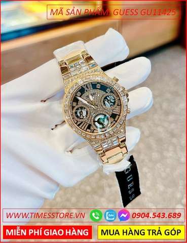 Đồng Hồ Nữ Guess Mặt Tròn Đính Đá Dây Kim Loại Vàng Gold