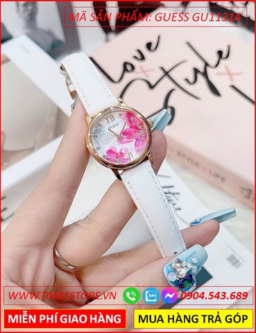 Đồng hồ Nữ Guess Floral Họa Tiết Cánh Hoa Đào Dây Da Trắng