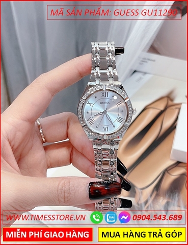 Đồng hồ Nữ Guess Swarovski Mặt Trắng Luxury Dây Kim Loại