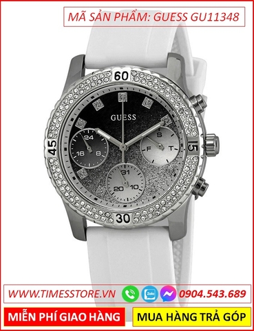 Đồng Hồ Nữ Guess Luxury Mặt Tròn Ombre Xanh Dây Silicone Trắng