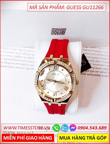 Đồng hồ Nữ Guess Vàng Gold Luxury Mặt Vàng Dây Cao Su Đỏ