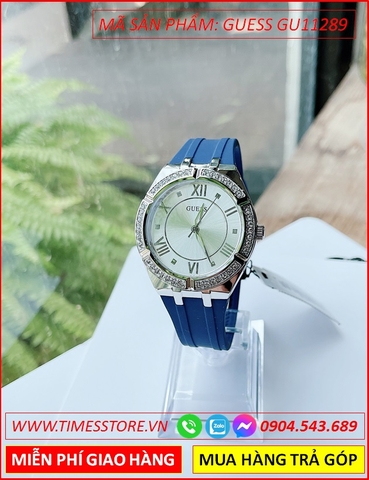 Đồng hồ Nữ Guess Mặt Trắng Luxury Dây Silicone Xanh Dương