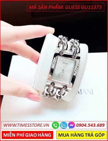 Đồng Hồ Nữ Guess Mặt Chữ Nhật Dây Kim Loại Mắt Xích