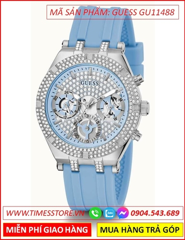 Đồng Hồ Nữ Guess Mặt Full Đá Swarovski Dây Silicone Xanh