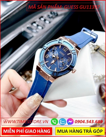 Đồng Hồ Nữ Guess Mặt Tròn Full Xanh Dây Cao Su Xanh