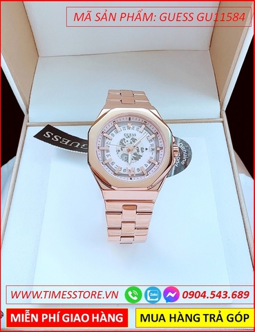 Đồng Hồ Nữ Guess Mặt Lục Giác Trắng Dây Kim Loại Rose Gold