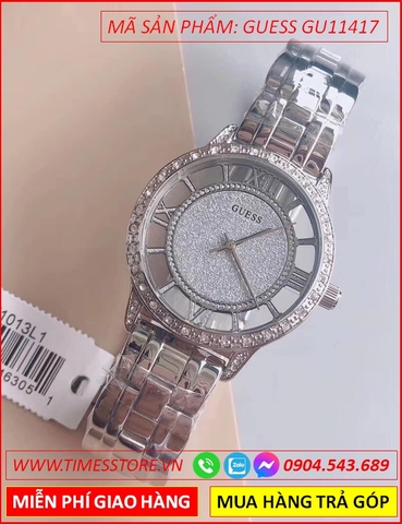 Đồng Hồ Nữ Guess Mặt Số La Mã Đính Đá Dây Kim Loại Silver
