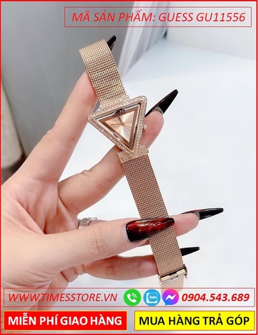 Đồng Hồ Nữ Guess Mặt Tam Giác Dây Mesh Lưới Rose Gold