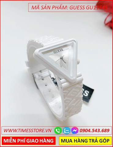 Đồng Hồ Nữ Guess Mặt Tam Giác Full Trắng Dây Silicone Trắng