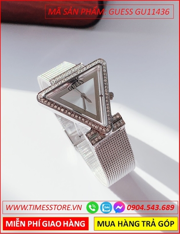 Đồng Hồ Nữ Guess Mặt Tam Giác Đính Đá Dây Mesh Lưới
