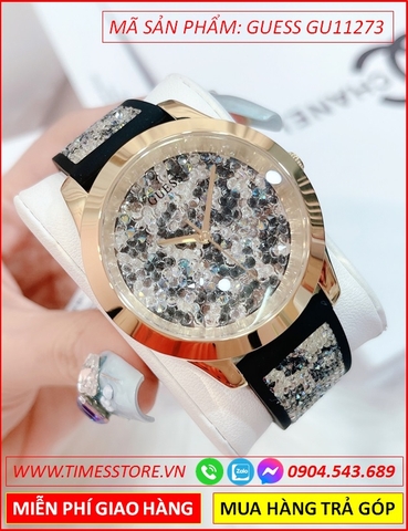 Đồng hồ Nữ Guess Vàng Gold Luxury Full Đá Pha Lê Dây Da Báo