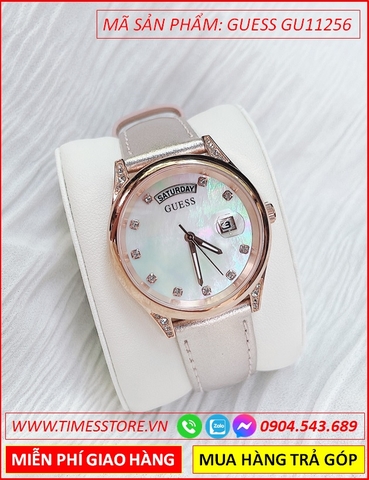 Đồng hồ Nữ Guess Rose Gold Luxury Mặt Tròn Xà Cừ Dây Da