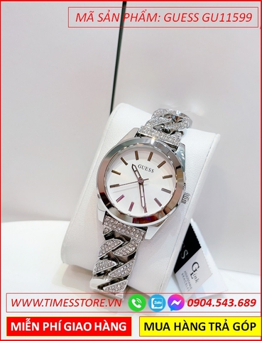 Đồng Hồ Nữ Guess Mặt Tròn Lắc Tay Đính Đá Swarovski