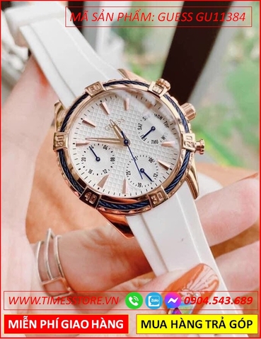 Đồng Hồ Nữ Guess Mặt Tròn Rose Gold Dây Silicone Trắng