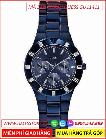 Đồng Hồ Nữ Guess Mặt Tròn Full Xanh Dây Kim Loại Xanh Dương