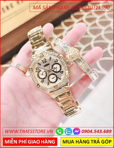 Đồng Hồ Nữ Guess Mặt Vuông Đính Đá Dây Vàng Gold