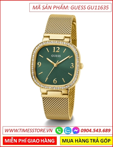 Đồng Hồ Nữ Guess Mặt Vuông Xanh Lá Dây Mesh Lưới Vàng Gold