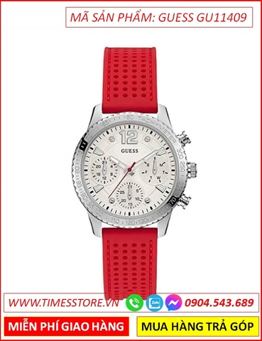 Đồng Hồ Nữ Guess Tachymeter Chronograph Dây Cao Su Đỏ