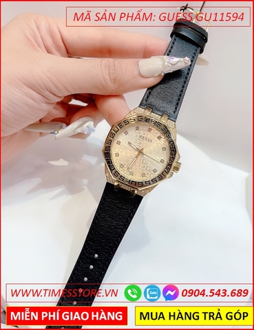 Đồng Hồ Nữ Guess Tựa Hublot Mặt Vàng Gold Dây Da