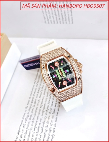 Đồng hồ Hanboro Nữ Kẹo Candy Rose Gold Dây Silicone Trắng