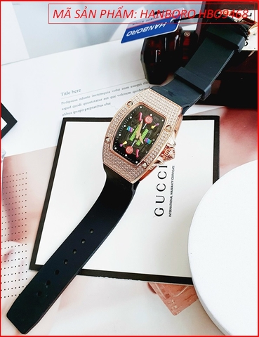 Đồng hồ Hanboro Nữ Mặt Oval Candy Rose Gold Dây Silicone (36mm)