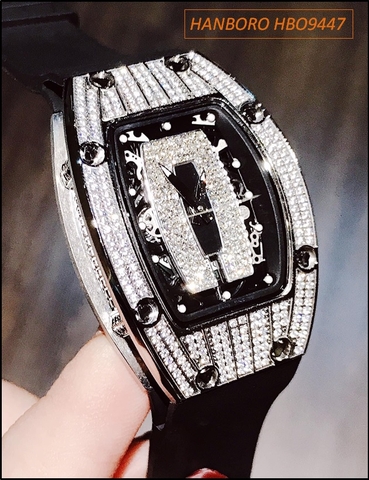Đồng hồ Nữ Hanboro Phiên Bản Richard Mille Mặt Oval Silicone Đen (36mm)
