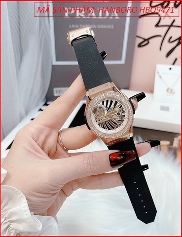 Đồng hồ Hanboro Nữ Mặt Tròn Rose Gold Cơ Tự Động Automatic