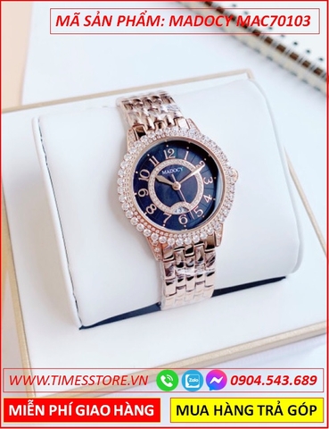 Đồng Hồ Nữ Madocy Mặt Xanh Đính Đá Dây Rose Gold (34mm)